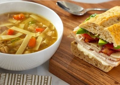 Soup and sandwich food photography.